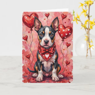 Bull Terrier Alla hjärtans dag hund med hjärtan rö Kort