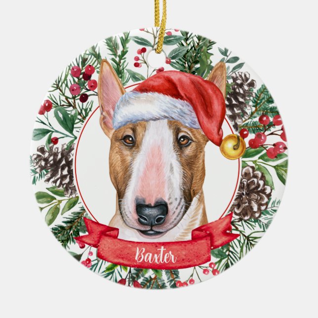 Bull Terrier Anpassningsbar Santa Hund jul Ornamen Julgransprydnad Keramik (Framsidan)
