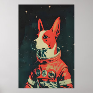 Bull Terrier Astronaut Affisch, Bull Terrier Retro Poster