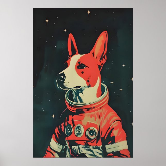 Bull Terrier Astronaut Affisch, Bull Terrier Retro Poster (Framsidan)