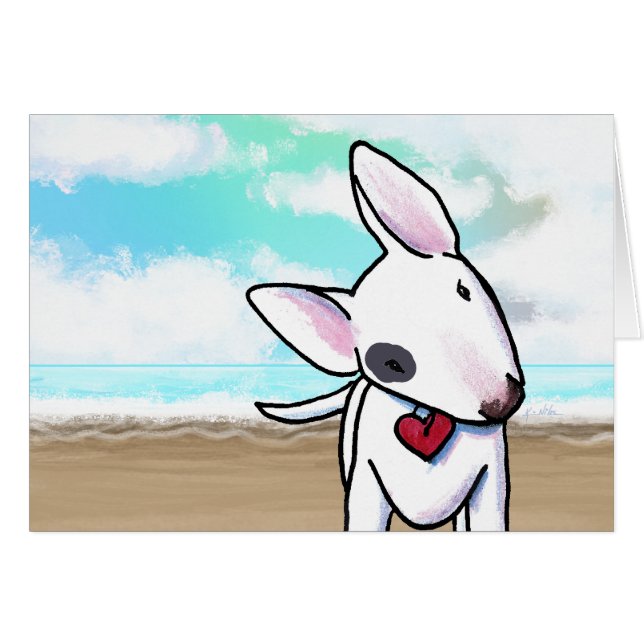 Bull Terrier Beachy Cute Note Card OBS Kort (Framsidan Horizontal)
