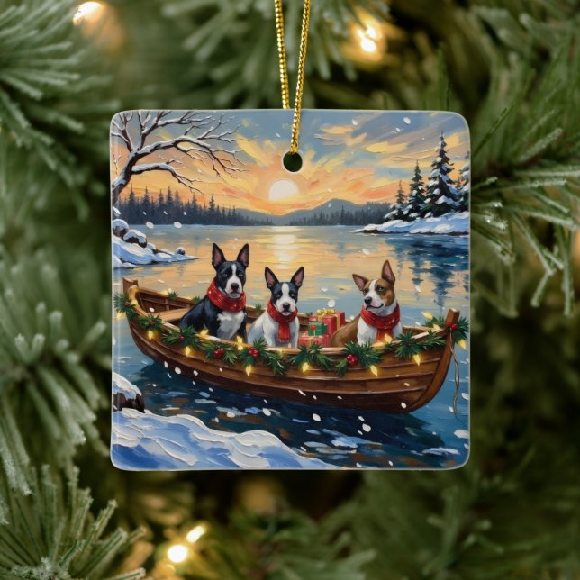Bull Terrier Christmas Boat Holiday Julgransprydnad Keramik (Träd)