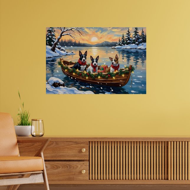 Bull Terrier Christmas Boat Holiday Poster (Vardagsrum 2)