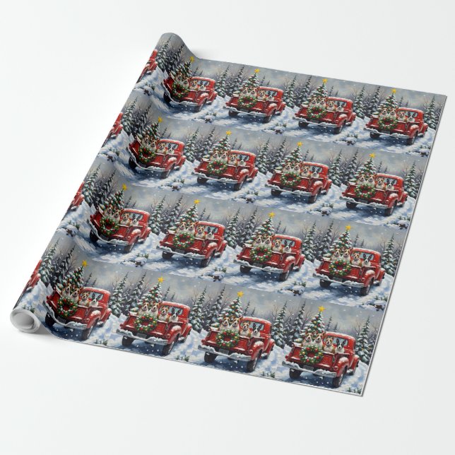 Bull Terrier Christmas Red Truck Holiday Presentpapper (Utrullad)