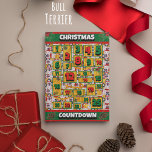 Bull Terrier Coundown Jul Advent Calendar Julkort<br><div class="desc">Bull Terrier Countdown jul-Helgdag Calendar Card har en vattenfärg hos en Bull Terrier med en julhatt och en rolig jul kostym. Lönsam design för Hundälskare!</div>