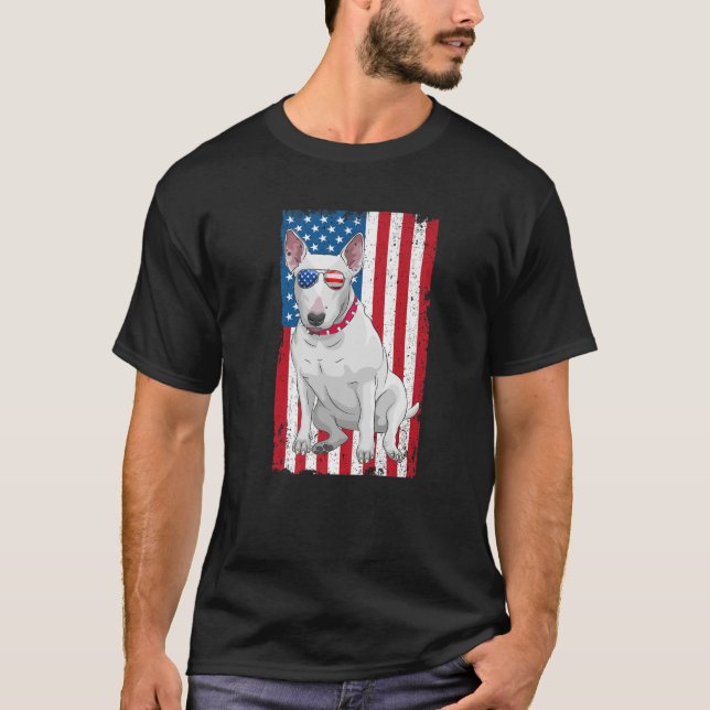 Bull Terrier Dad Mom American Flag Miniature Bull T Shirt (Framsida)