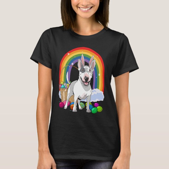 Bull Terrier Dog Happy Easter Eggs Bunny Kids T Shirt (Framsida)