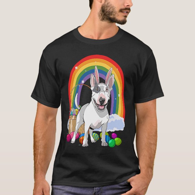 Bull Terrier Dog Happy Easter Eggs Bunny Kids T Shirt (Framsida)
