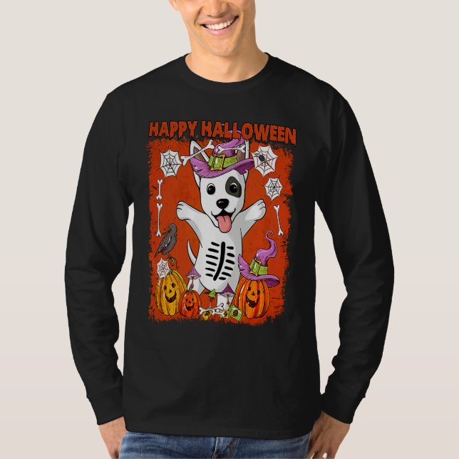 Bull Terrier Dog Happy Halloween T Shirt (Framsida)