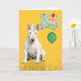Bull Terrier Dog Party Hat Yellow Birthday Kort