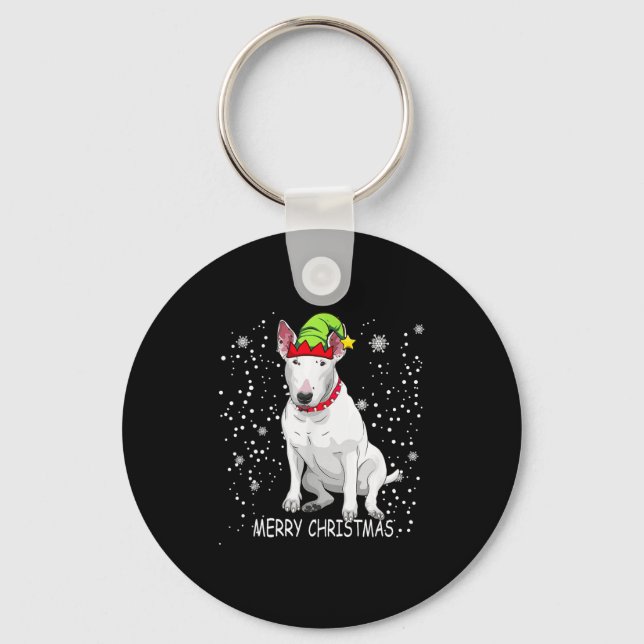 Bull Terrier Dog Tree Christmas Sweater Xmas Dogs  Nyckelring (Framsida)