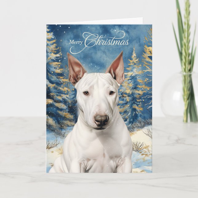Bull Terrier Dog Woodland Forest Christmas Helgkort (Framsida)