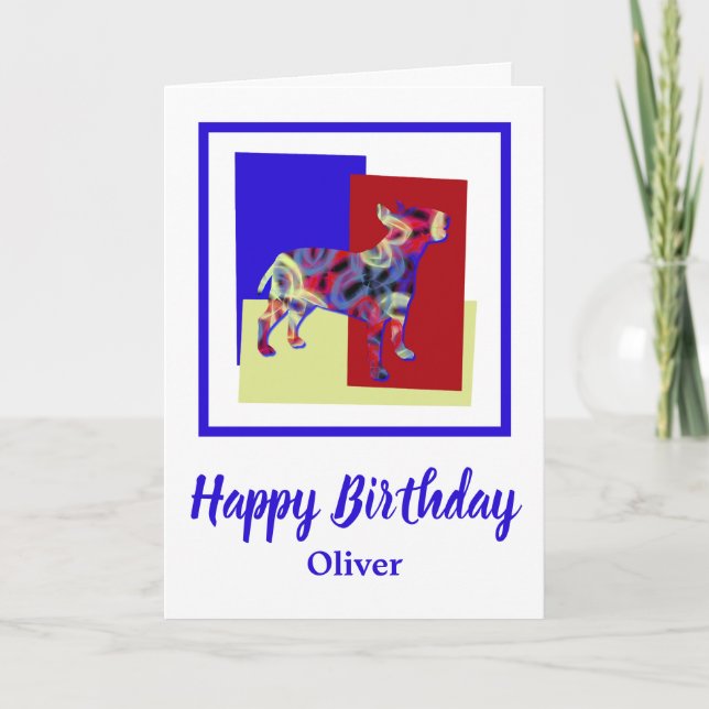 Bull Terrier English Hund Red Blue Gult Birthday Kort (Framsida)