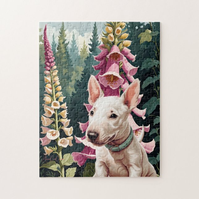 Bull Terrier Foxglove Flower Puzzle Pussel (Vertikal)
