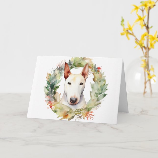 Bull Terrier God Jul WAN Festive Valp Kort (Gul blomma)