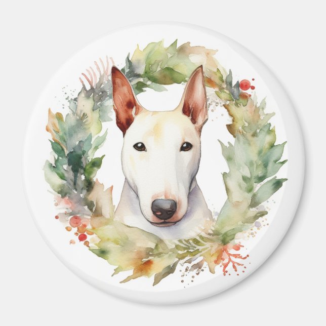 Bull Terrier God Jul WAN Festive Valp Magnet (Framsidan)