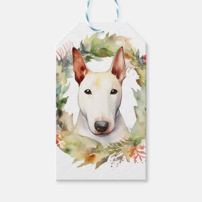 Bull Terrier God Jul WAN Festive Valp Presentetikett (Framsidan)
