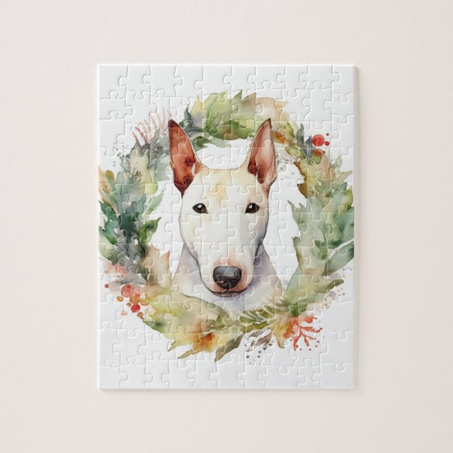 Bull Terrier God Jul WAN Festive Valp Pussel (Vertikal)
