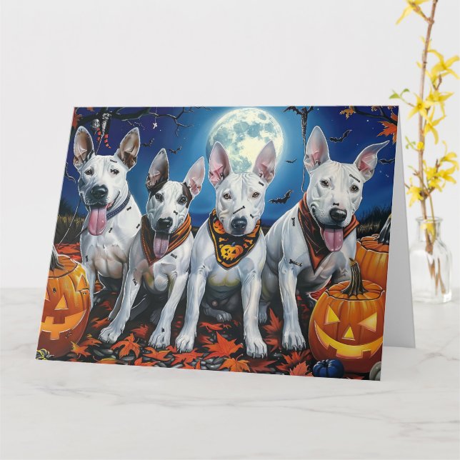 Bull Terrier Halloween Kuslig  Kort (Gul blomma)