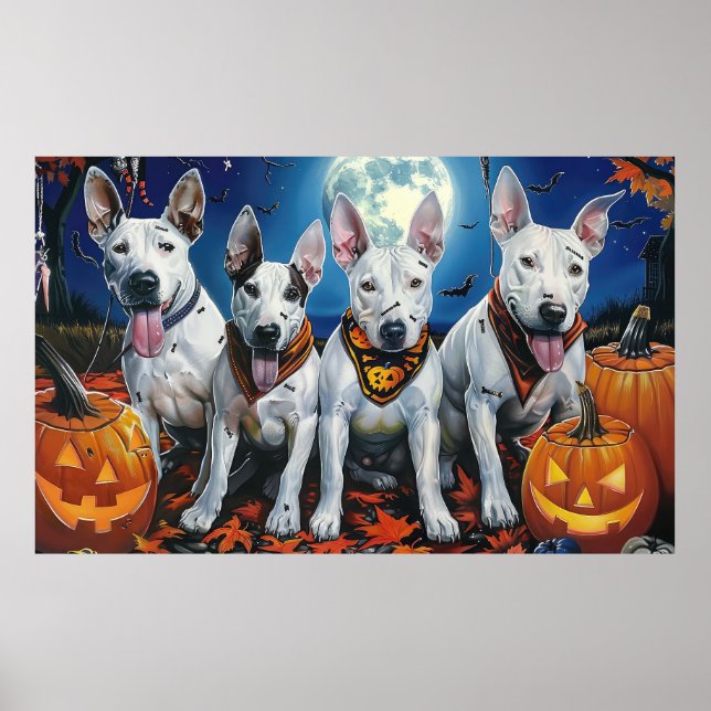 Bull Terrier Halloween Kuslig  Poster (Framsidan)