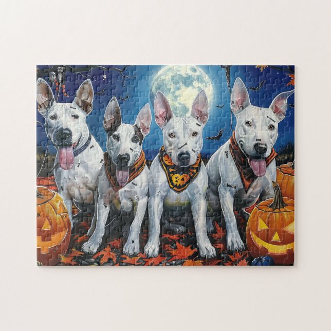 Bull Terrier Halloween Kuslig  Pussel (Horisontell)