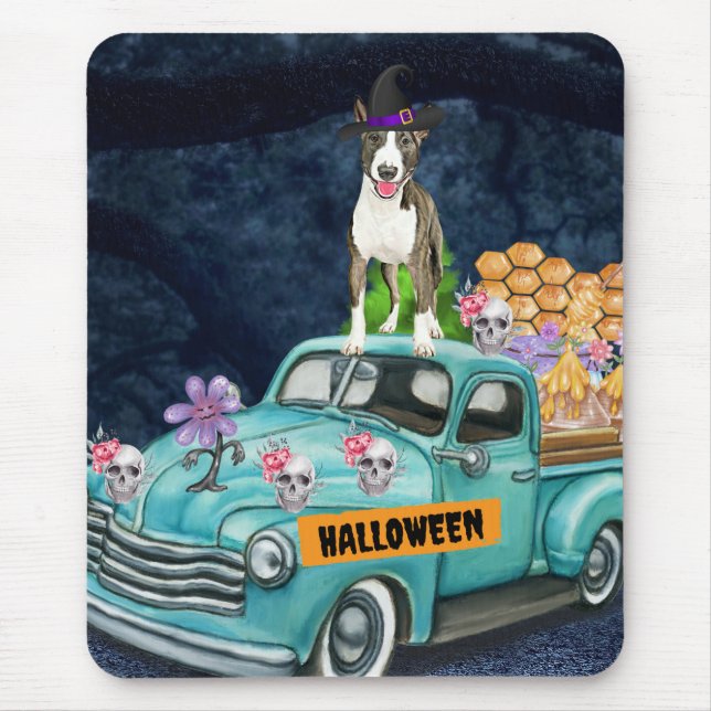 Bull Terrier Halloween Lastbil Scary Night Musmatta (Framsidan)