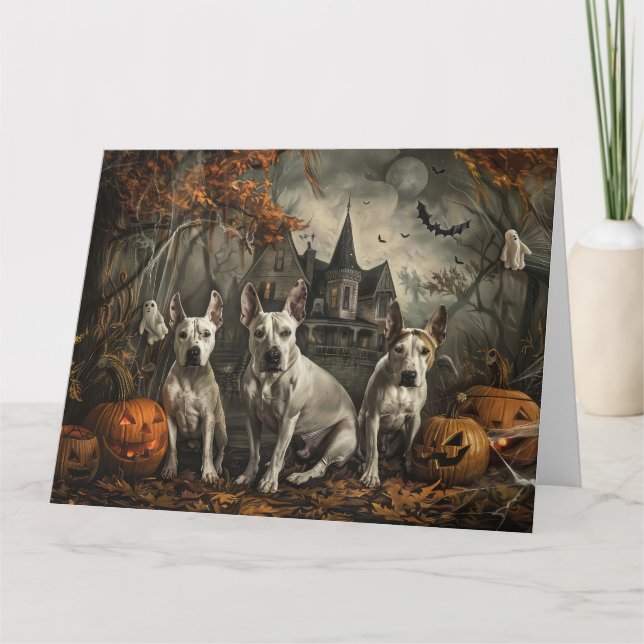 Bull Terrier Halloween Natt Hund Delight Kort (Framsida)