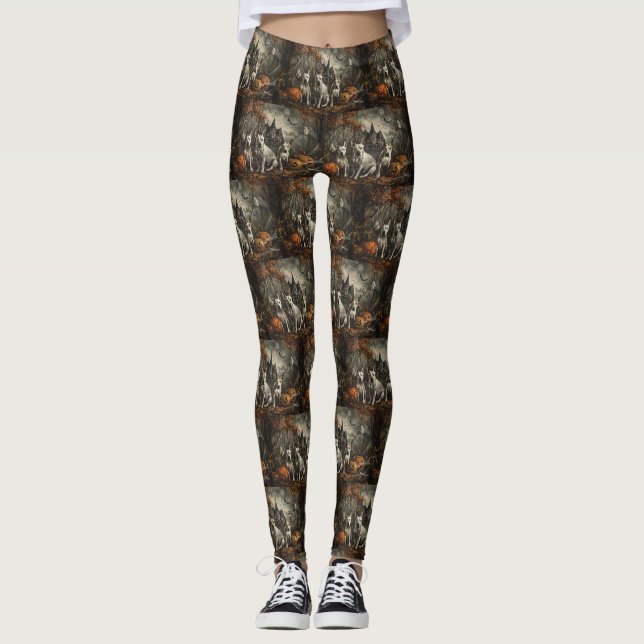 Bull Terrier Halloween Natt Hund Delight Leggings (Framsida)