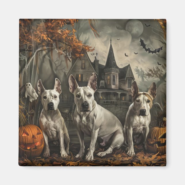 Bull Terrier Halloween Natt Hund Delight Magnet (Framsidan)