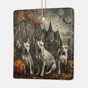 Bull Terrier Halloween Night Doggy Delight Julgransprydnad Keramik
