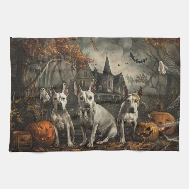 Bull Terrier Halloween Night Doggy Delight Kökshandduk (Horisontell)