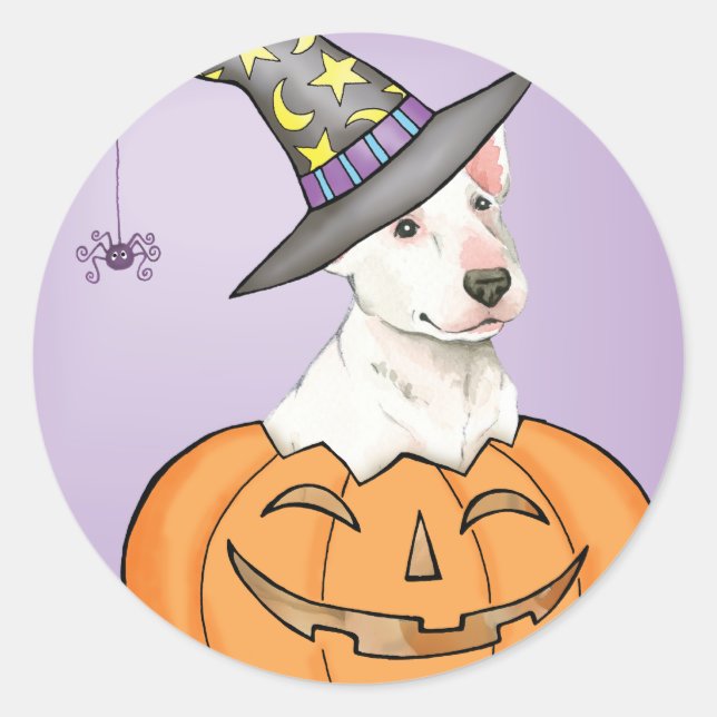 Bull Terrier Halloween Runt Klistermärke (Framsida)