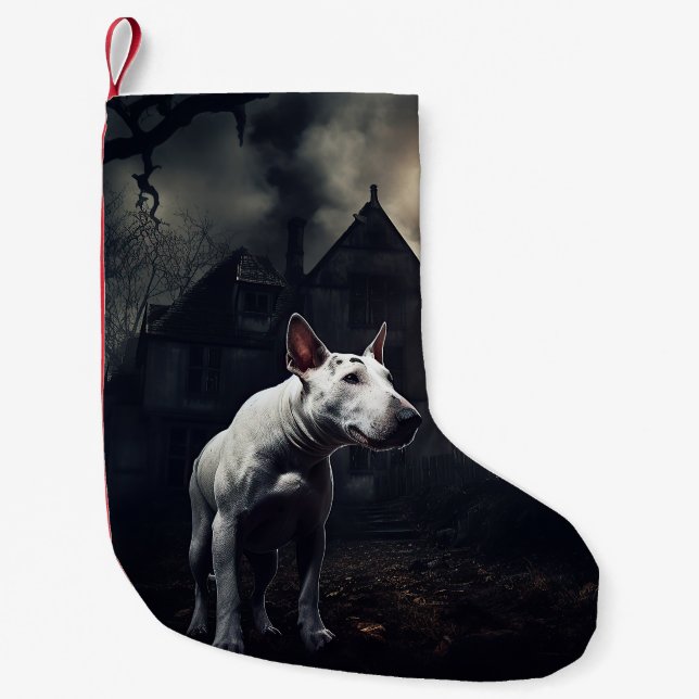 Bull Terrier Halloween Scary Liten Julstrumpa (Framsidan)