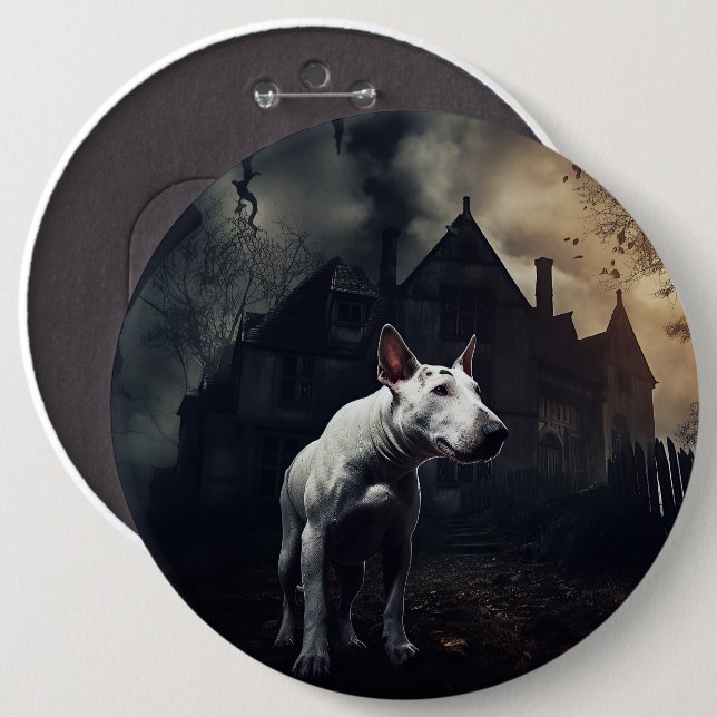 Bull Terrier Halloween Skräck Knapp (Framsida & baksida)