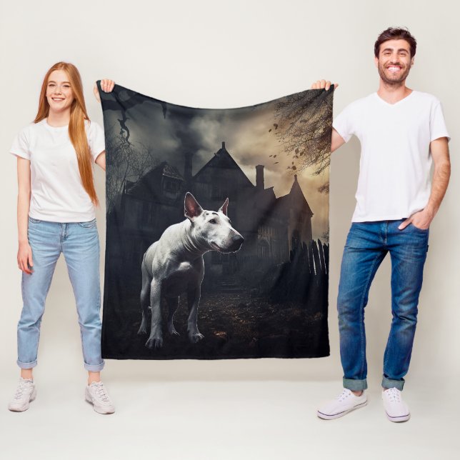 Bull Terrier Halloween Skräckinjagande Fleecefilt (På plats)