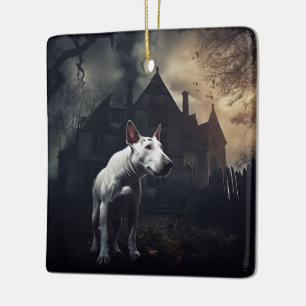 Bull Terrier Halloween Skräckinjagande Julgransprydnad Keramik
