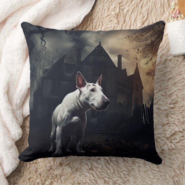 Bull Terrier Halloween Skräckinjagande Kudde (Filt)