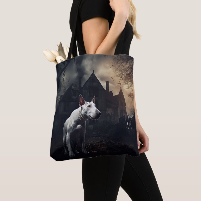 Bull Terrier Halloween Skräckinjagande Tygkasse (Närbild)