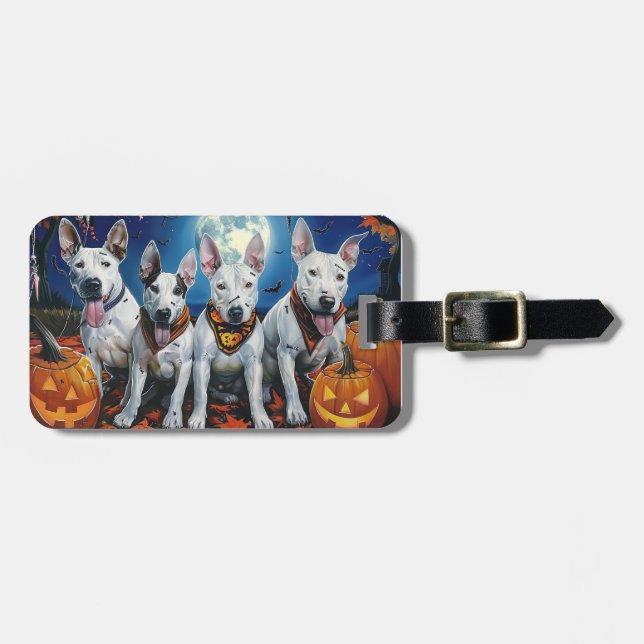 Bull Terrier Halloween Spooky Bagagebricka (Horisontell Framsida)