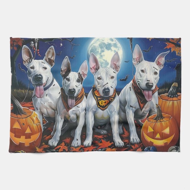 Bull Terrier Halloween Spooky Kökshandduk (Horisontell)