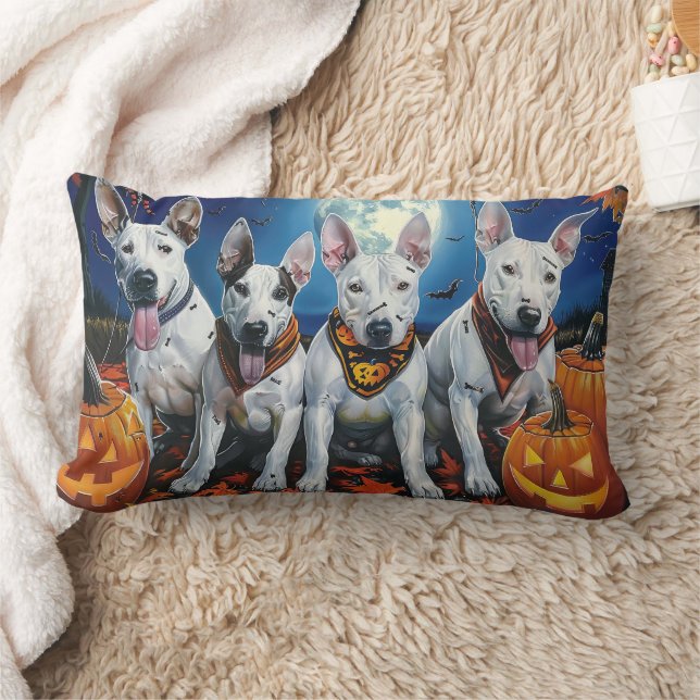 Bull Terrier Halloween Spooky Lumbarkudde (Filt)