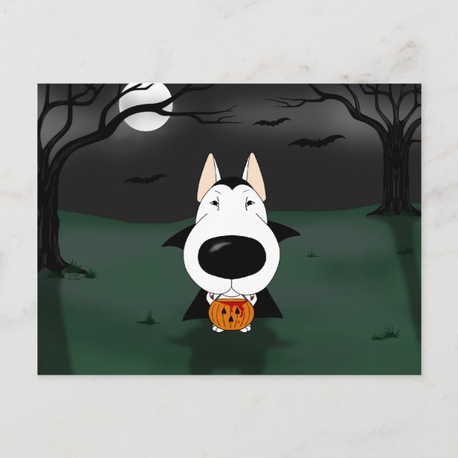 Bull Terrier Halloween Vampire Vykort (Framsida)