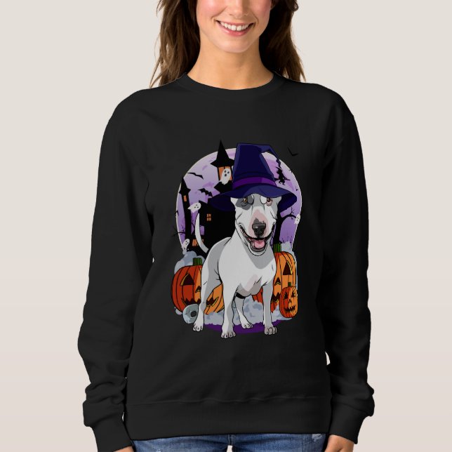 Bull Terrier Happy Halloween Witch Dog Pumpkin Spo T Shirt (Framsida)