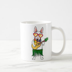 Bull Terrier Hawaiian Costume Spela Ukulele Summ Kaffemugg
