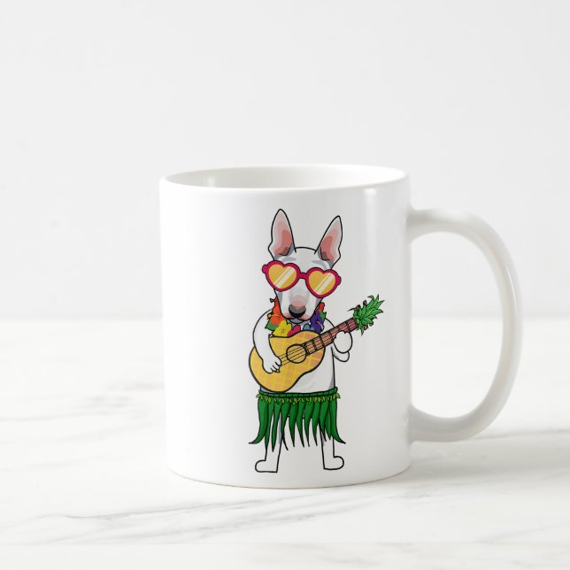 Bull Terrier Hawaiian Costume Spela Ukulele Summ Kaffemugg (Höger)