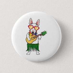 Bull Terrier Hawaiian Costume Spela Ukulele Summ Knapp