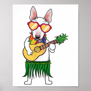 Bull Terrier Hawaiian Costume Spela Ukulele Summ Poster