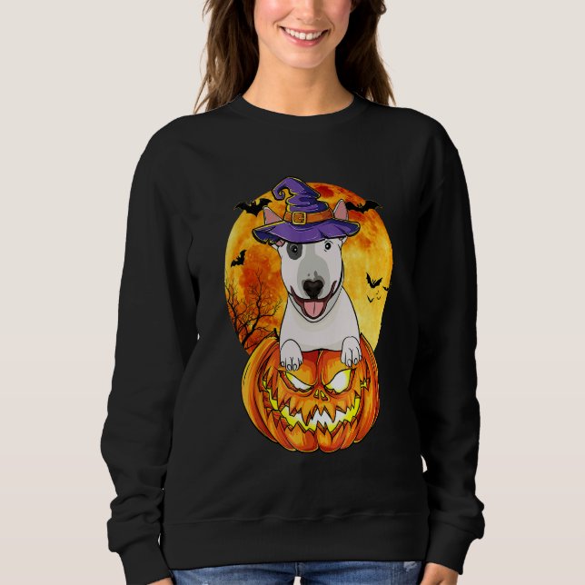 Bull Terrier Heksa Pumpa Halloween Hund T Shirt (Framsida)