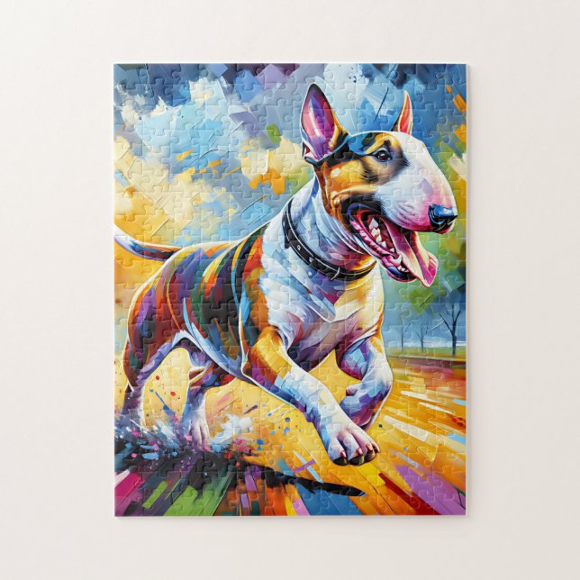 Bull Terrier Hund Akryl Konsttryck Present Pussel (Vertikal)