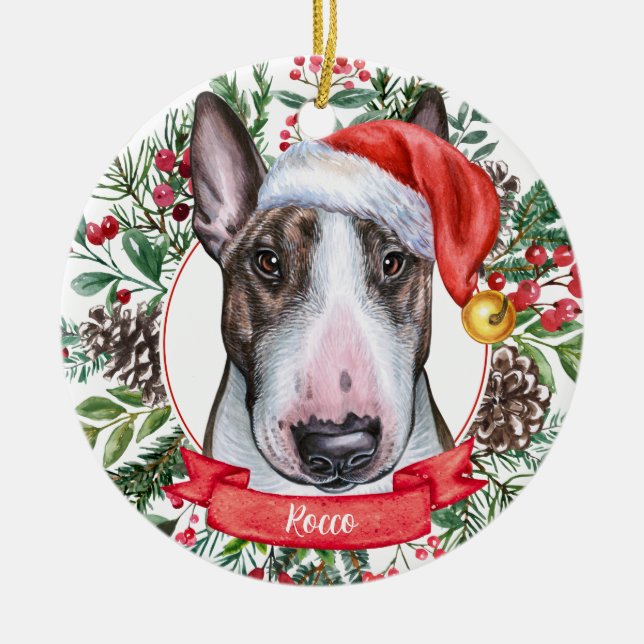 Bull Terrier Hund Anpassningsbar jultomten Ornamen Julgransprydnad Keramik (Framsidan)